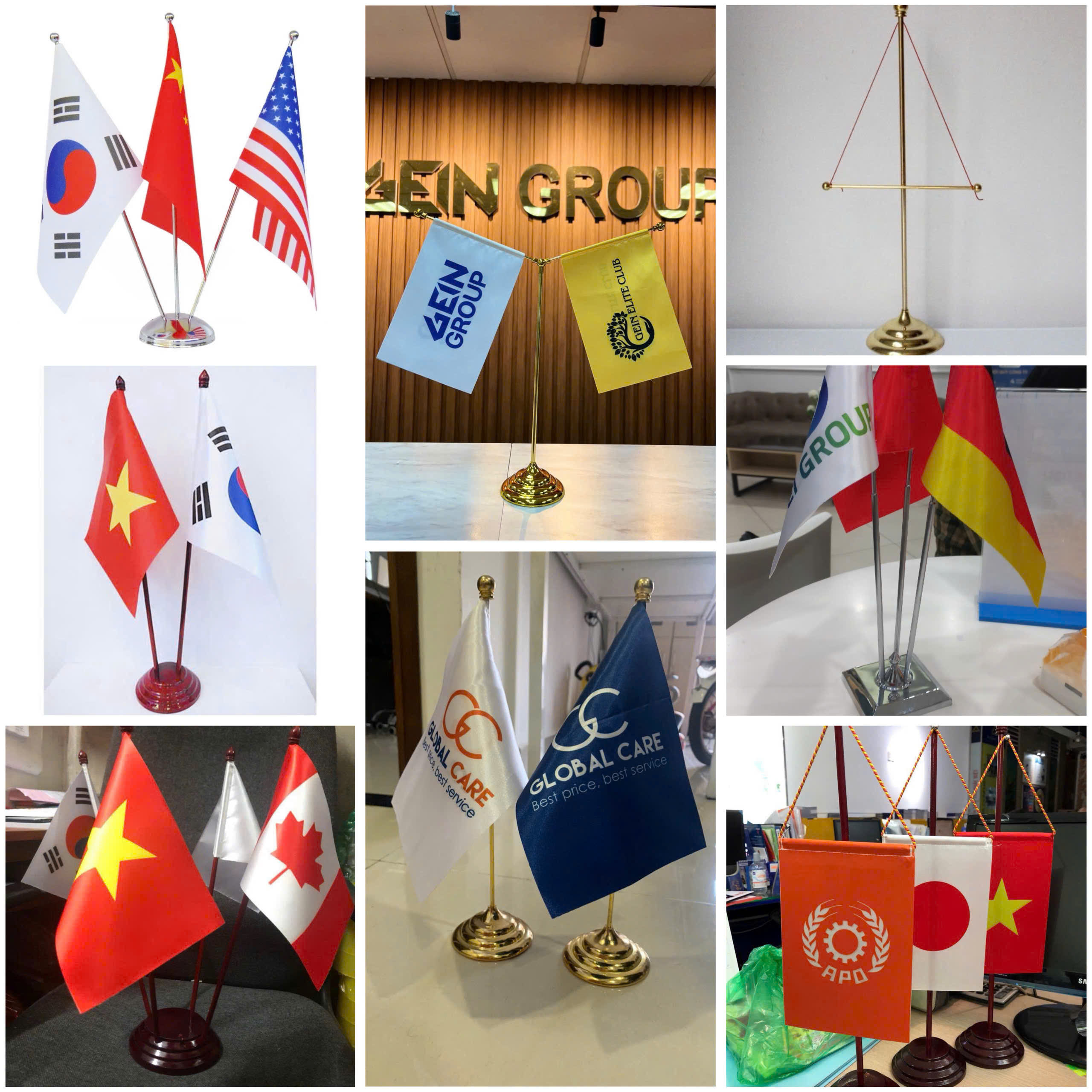 Custom Table Flag Set with Stand for Office and Conference Display OEM ODM Heat Transfer 110gsm Advertising Style